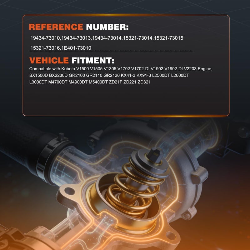 Techie Engine Thermostat 19434-73010 Compatible with Kubota Engine D902 D905 D1100 B1700 B2100 B2320 B2400 B2410 B2620 B2630 B2710 B2910 B2920 RTV1100 RTV1140 RTV900 Replace for 1622173270 - Image 3